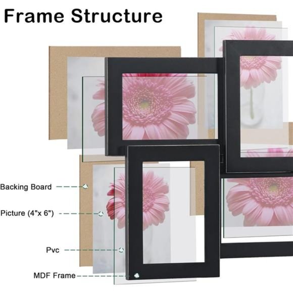 12 Openings 4 by 6 Collage Picture Frame, Decorative Handcrafted Rustic Wood - Picture 2 of 6